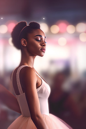 Portrait of a beautiful african american woman in ballerina costumeの素材