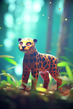 Cute leopard in the jungle. 3d render illustration.の素材