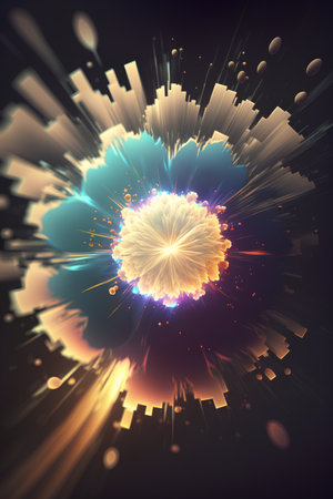 3d illustration of abstract explosion with particles in space, computer generated abstract backgroundの素材
