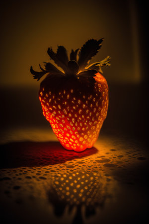 Strawberry in the light of a lamp with a reflection.の素材