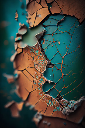 Cracked and peeling paint on metal surface. Abstract background.の素材