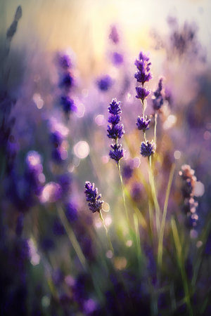 Lavender flowers blooming in the field. Soft focus.の素材