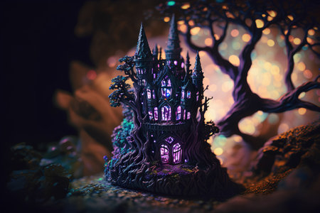 3D Illustration of a Fantasy Fairy Tale Castle in the Forestの素材
