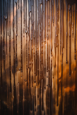 Drops of hot chocolate on a metal surface. Abstract background.の素材