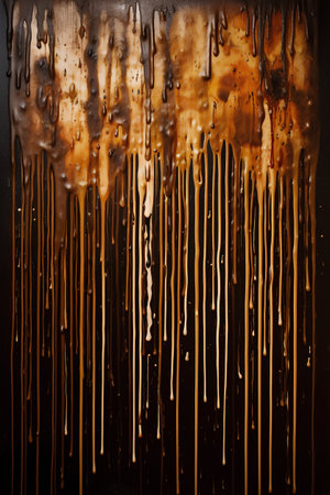 Honey dripping on a metal plate. Abstract background. Toned.の素材