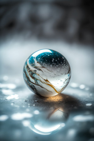 crystal ball on the background of a blurred image of a winter landscapeの素材