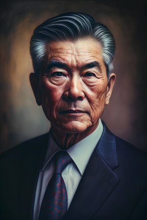 Portrait of an elderly Asian businessman in a suit and tie.の素材