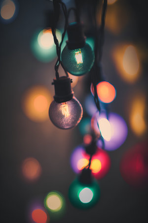 Christmas lights on the background of colorful bokeh. Vintage styleの素材