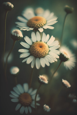 Wild chamomile flowers in the meadow - retro vintage effectの素材