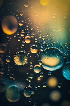 Water drops on colorful background with bokeh defocused lights.の素材
