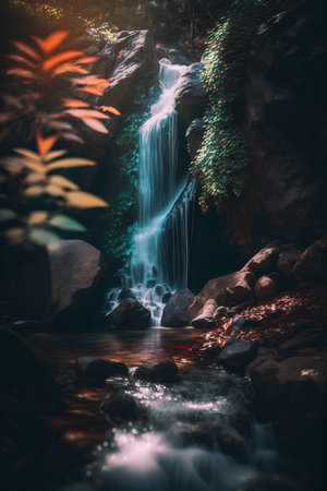 Waterfall in the forest. Beautiful waterfall in the deep forest.の素材