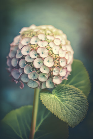 Beautiful hydrangea flowers in the garden. Vintage style.の素材