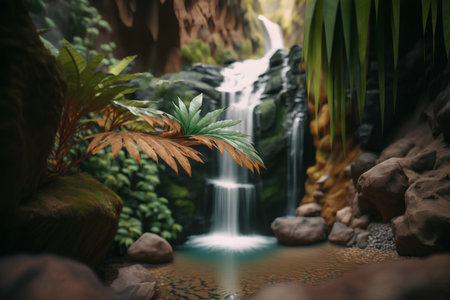 Waterfall in the jungle, 3d rendering. Computer digital drawing.の素材