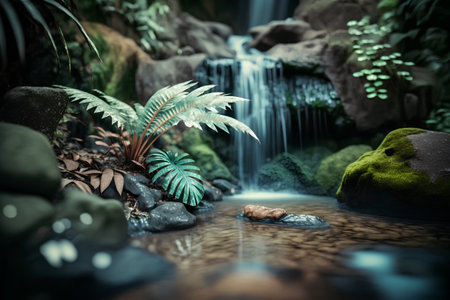 Small waterfall in the jungle. 3d rendering. Computer digital drawing.の素材