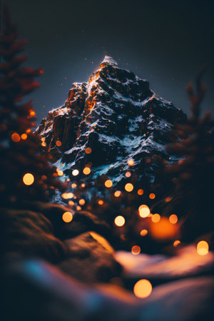 Mountain in the winter forest. 3d rendering, 3d illustration.の素材