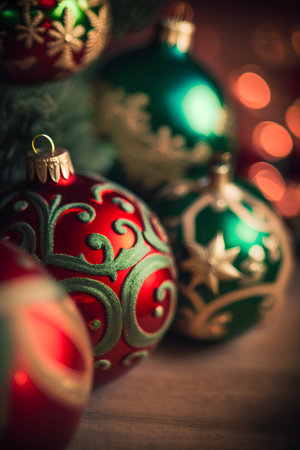Christmas decoration on wooden background. Shallow depth of field. Toned.の素材