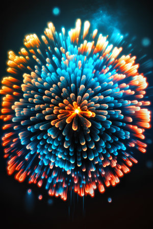 Abstract colorful fireworks on black background. 3d rendering, 3d illustration.の素材