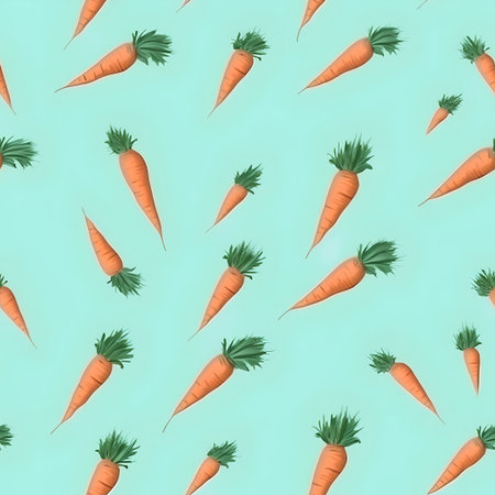 Seamless pattern with carrots on mint background. Flat lay, top viewの素材
