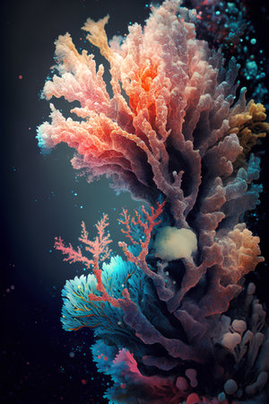 Colorful corals on a dark background. 3D illustration.の素材
