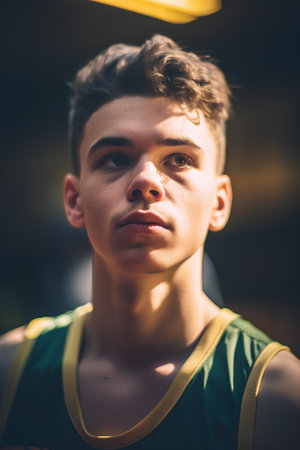 Portrait of a young basketball player in sportswear looking at cameraの素材