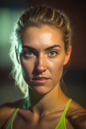 Portrait of a beautiful young woman with blond hair and green eyesの素材
