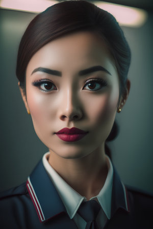 Portrait of beautiful business woman with red lips and professional make-upの素材