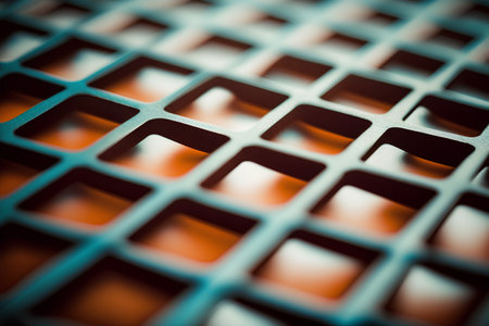 abstract background of a metal grid, shallow depth of field.の素材