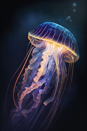 Jellyfish on a dark blue background. 3d illustration.の素材