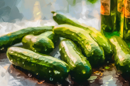 Illustration of cucumbers in watercolor style, vector illustration.の素材