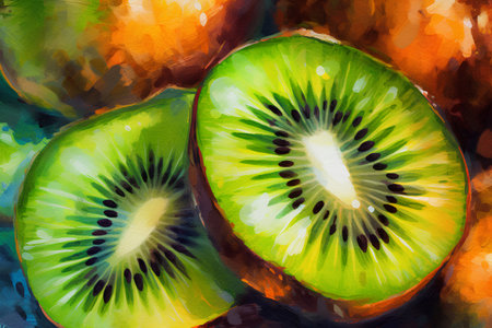 Watercolor seamless pattern of kiwi fruit. Hand painted illustration.の素材