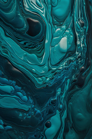 Abstract background of acrylic paint in turquoise and black tones. Liquid marble textureの素材