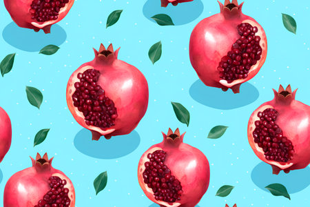 Seamless pattern with pomegranate. Hand drawn watercolor illustration.の素材