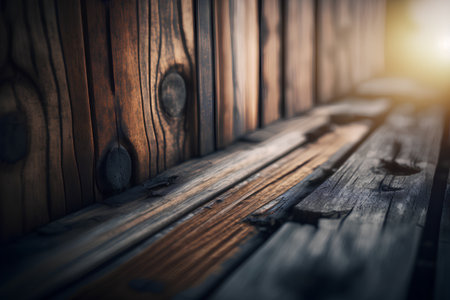 Wooden bench in the park at sunset. Shallow depth of fieldの素材