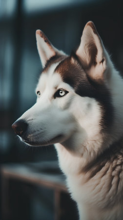 Portrait of a beautiful siberian husky dog with blue eyesの素材