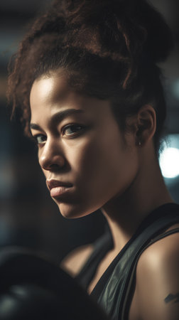 Portrait of a beautiful young african american woman in the gymの素材