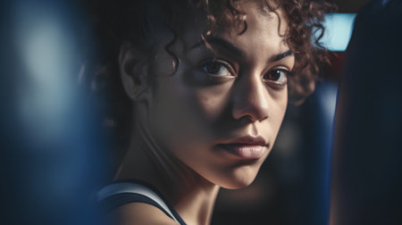 Portrait of a young woman in boxing gloves. Close-up.の素材