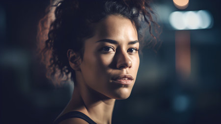 Portrait of beautiful young woman in sportswear looking at cameraの素材