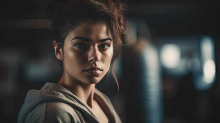 Close up portrait of a young sporty woman in the gym.の素材