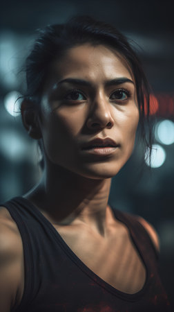 Portrait of a beautiful young woman in sportswear posing in the gymの素材