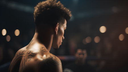 Portrait of a handsome young man with tattoo on his back.の素材