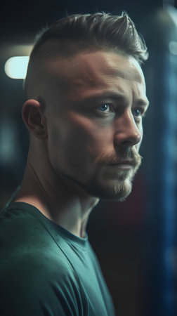 Portrait of a handsome young man at the gym. Fitness, bodybuilding.の素材