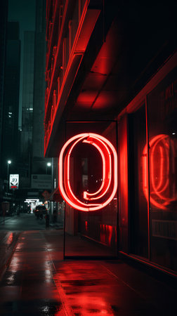 Neon sign on the wall of a shop with light trails.の素材