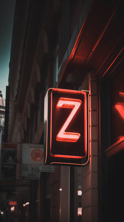 Neon sign of Z letter on the wall of a shop.の素材