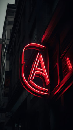 Neon sign of the A letter in the city. 3d renderingの素材