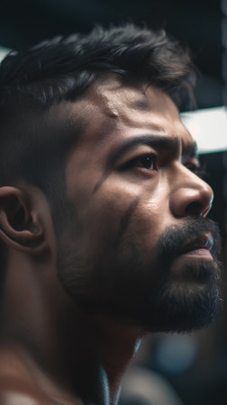 Portrait of a handsome young man in the gym. Close-up.の素材