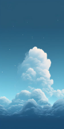 Illustration of a blue sky background with white fluffy clouds and starsの素材