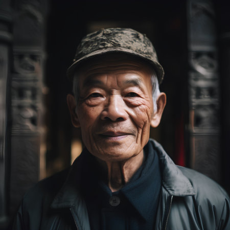 Portrait of an old man in the old town of China.の素材