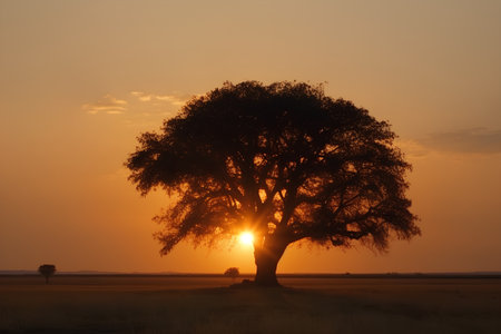 Lonely tree at sunset in Masai Mara National Park, Kenyaの素材