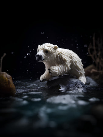Polar bear with water drops on black background. Creative artwork.の素材