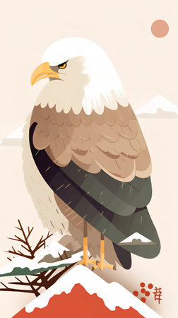 Eagle on the background of the mountains. Vector illustration in a flat style.の素材